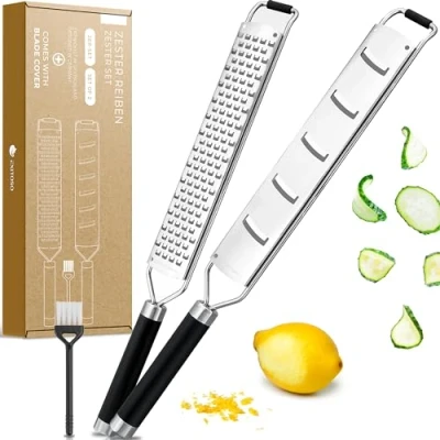 Imagen de Exitoso Rallador Acero Inoxidable Protección Inclusiva Juego de 2 Queso Tomate Citricos Grueso y Fino Limon Nuez Moscada Trufa