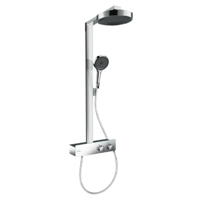 Imagen de hansgrohe Rainfinity, sistema de ducha con termostato, lluvia (250 mm) grifo, mano (3 tipos chorro), flexo, barra, fija redondo (1 tipo cromo
