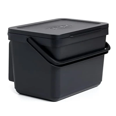 Imagen de TATAY Cubo de Basura para Residuos Orgánicos, con Soporte, 6L Capacidad, Polipropileno, Hecho materiales 100% reciclados. Color Negro. Medidas 26,5 x 20,5 18,5 cm