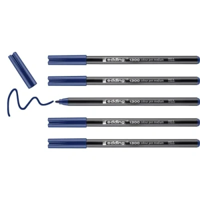 Imagen de edding 1300 rotulador de color trazo medio azul acero x5 punta redondeada 2 mm para dibujar y escribir el colegio, mandalas, Bullet Journals