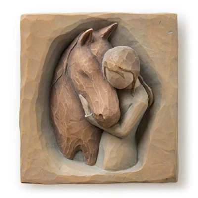 Imagen de Willow Tree Quiet Strength, Always There for me, expresión de Amistad y Amor Entre niñas Caballos, Placa Pared esculpida Pintada a Mano