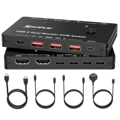 Imagen de YOUTINGHDAV KVM Switch 2 PC Monitores USB C, Dual Monitor HDMI para Portátiles, Puertos C MST, Tipo 65W PD Portátil, Conmutadores USBC en Salidas, Salida 4K