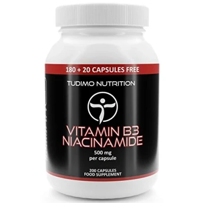 Imagen de Vitamina B3 Nicotinamida 500mg Flush Free Niacinamida 200 Capsulas (6+ Meses de Provisión), cada una con 500 mg Polvo Vit Niacinamide (Nicotinamide Supplement)
