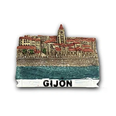 Imagen de 3D Gijon España Refrigerador Imán de Nevera Recuerdos Turísticos Hecho A Mano Resina Artesanía Pegatinas Magnéticas Inicio Cocina Decoración Regalo Viaje