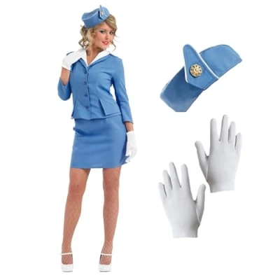 Imagen de Fun Shack Disfraz Azafata Mujer Azul, De Vuelo Mujer, Traje Aviador Carnaval Talla M