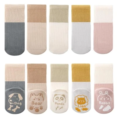 Imagen de FedMois Pack de 5 Calcetines Antideslizantes Algodón para Bebé Niños, Letras, 0 1 año