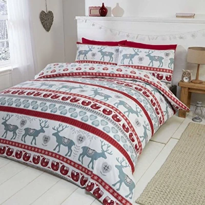 Imagen de Christmas Hearts 100% Brushed Cotton Juego De Ropa Cama Compuesto Por Funda, Color: Rojo/Multicolor, Algodón, Red/Multi Colour, 2 piezas, Matrimonio