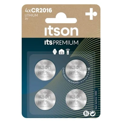 Imagen de ITSON, CR2016 Pilas de botón Litio, 3V, Paquete 4, lo Mejor para Llaves Coche, Relojes y pulsómetros