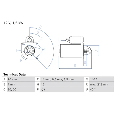 Imagen de BOSCH 0 986 026 530 Motor de arranque 12V 1,6kW MINI: Hatchback, Hatchback