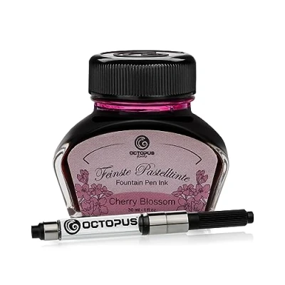 Imagen de Octopus Fluids Cherry Blossom Tinta para pluma estilográfica en colores pastel que incluye convertidor, escribir tintero, Rosa 30 ml