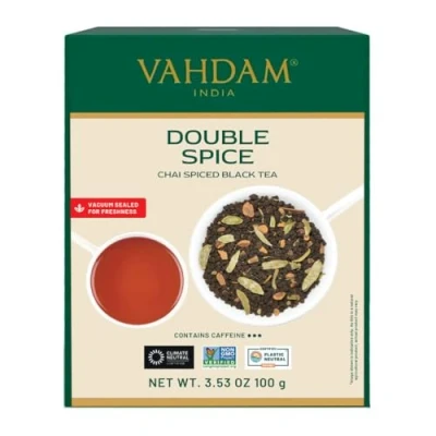 Imagen de VAHDAM, Té Chai Masala Doble Especia (100 g, 50 tazas), FUERTE Y PICANTE, Ingredientes 100% Naturales Negro, Cardamomo, Canela, Clavo, Pimienta Negra, Latte