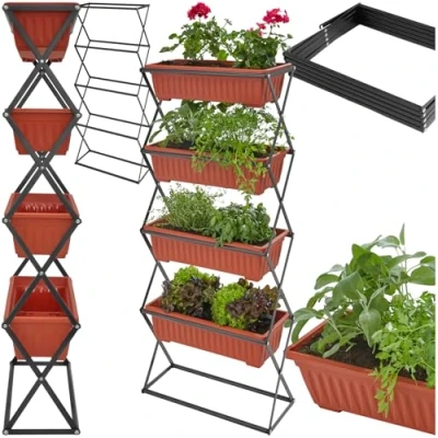 Imagen de TecTake Jardinera Vertical, Estante 4 Macetas, Soporte Plegable, Estructura de Acero, Flores &amp; Plantas, Jardin Exterior, Balcón Terraza