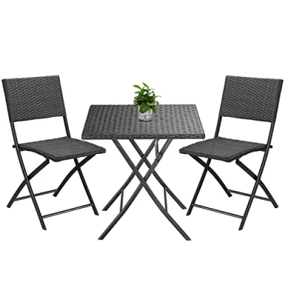 Imagen de CASARIA Conjunto Muebles Balcón Mesa y 2 Sillas Plegables Poliratán Acero Estable Resistente Jardín