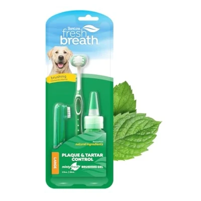 Imagen de Fresh Breath by TropiClean Kit de Cuidado Bucal para Perros Elimina la Placa y el Sarro Incluye Cepillo Dientes TripleFlex, Dedo Gel Cepillado 59 ml