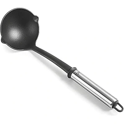 Imagen de Lacor Cacillo Nylon Due, Cucharón para Servir, Utensilio Cocina, Mango en Acero Inoxidable, Libre de BPA, Capacidad 100 ml, Largo: 36.5 cm, Ø10, Negro, Naylon