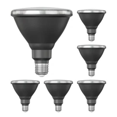 Imagen de ledscom.de 6 piezas bombilla LED E27, PAR38 cuello corto, blanco cálido (2700 K), 15,9 W, 1279lm, 43, espejo reflector (plateado)