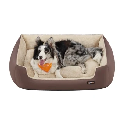 Imagen de Feandrea Cama para Perros, Sofá Mascotas, Alfombra Extraíble y Reversible, Bordes Elevados, Base Antideslizante, Talla XL, 100 x 75 25 cm, Marrón Café Beige Arena PGW002Z