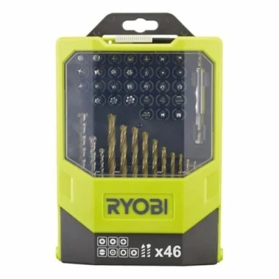 Imagen de RYOBI Caja 46 Accesórios mixto (3 brocas hormigón + 11 metal 31 puntas 25 mm PH / PZ SL HEX T TX SQ 1 adaptador de puntas)