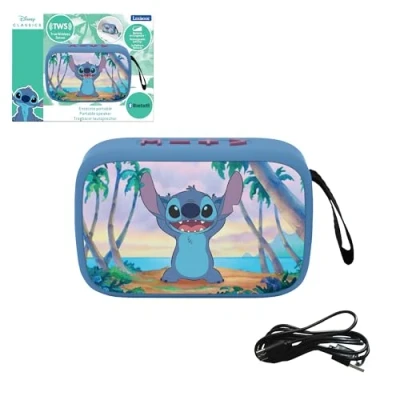 Imagen de Lexibook, Disney Stitch, Altavoz Bluetooth portátil, inalámbrico, USB C, Tarjeta SD/TF, batería Recargable, Azul, BT018D