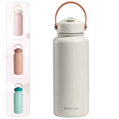 Imagen de BLACKUBE Botella de agua aislada 24 onzas con tapa pajilla, botellas acero inoxidable que mantienen el calor y frío, para la escuela, fitness, aire libre campamento,