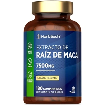 Imagen de maca Peruana Extracto 7500 mg 180 pastillas veganas (no cápsulas) Raíz pura de alta resistencia Horbaach