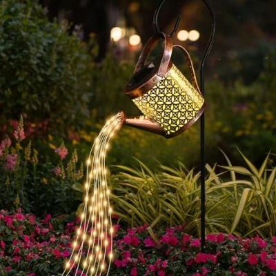 Imagen de Regadera solar con cadena de luces para exteriores, decoración jardín, lámparas solares LED gancho pastor, exterior, resistente al agua,