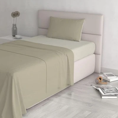 Imagen de Italian Bed Linen CL NC 2P Juego de sábanas Color Natural Plana 250x300, Hoja instalada 170x200cm+2 Almohadas 52x82cm, Gasolina/Botella Verde, LILA/CIRUELA, doble