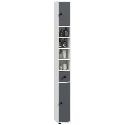 Imagen de kleankin Columna de Baño Moderna Armario Alto con 1 Cajón 5 Estantes Ajustables y 2 Puertas Mueble Carga 30 kg 20x20x180 cm Gris