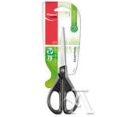 Imagen de Maped Tijeras de Oficina Essentials Green Simétrica 17 cm Negras Hojas y Remaches Acero Inoxidable Anillas Ergonómicas para Ambidiestros Punta Afilada