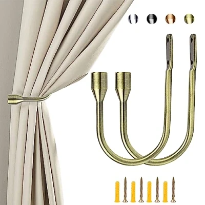 Imagen de ALEENFOON 2 Cortina Tieback Hook Metal en Forma de Abrazadera Trasera Gancho para Alzapaños y Ganchos Accesorios Decorativos Atar Cortinas Soporte(Bronce)