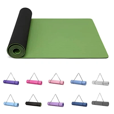 Imagen de Good Nite Alfombrillas de yoga para mujer, 6 mm grosor, con correa transporte, tapete ejercicio Tpe yoga, pilates, gimnasia (183 x 61 0,6 cm) (verde y negro)