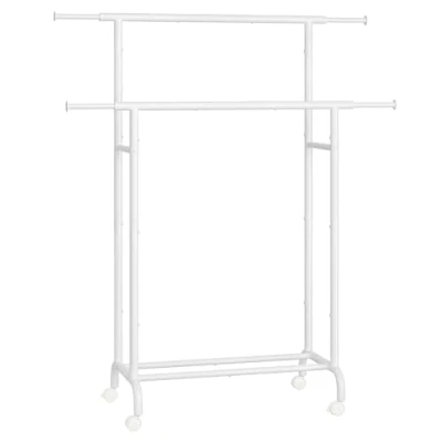 Imagen de SONGMICS Burro para Ropa, Perchero de Doble Barra con Ruedas, Colgante Extensible, 80 kg Carga Máx., Marco Metal Robusto, Anchura 83 120 cm, Blanco Nube HSR133W01