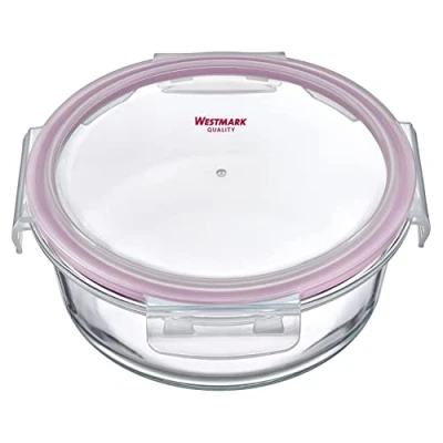 Imagen de Westmark Tarro de cristal redondo, volumen llenado: 950 ml, apto para microondas y horno, cristal, silicona/plástico, transparente/rojo, 233422E1