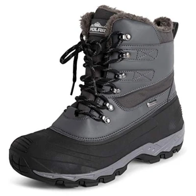 Imagen de Polar Hombre Impermeable Suela Exterior Profunda Huella Completamente Piel Sintética Forrada Invierno Durable Botas De Nieve Gris Ata para Arriba UK8/EU42 YC0683