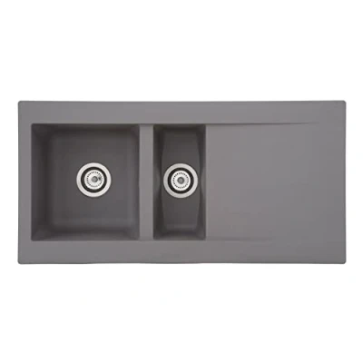Imagen de Respekta Fregadero de cocina Denver mineralita en gris hormigón / empotrable 1,5 cubetas 100 x 50 cm Lavabo adecuado para armarios inferiores 60 ancho