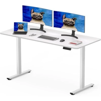 Imagen de SANODESK Escritorio Elevable Eléctrico 100 x 60 cm con Tablero Entero de Altura Ajustable 4 preajustes Memoria Panel Inteligente y Ganchos(Blanco)