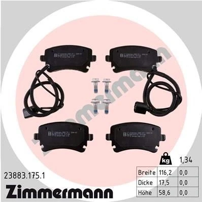 Imagen de ZIMMERMANN 23883.175.1 Juego de pastillas freno con contacto avisador desgaste Foto correspondiente a la entrega VOLKSWAGEN: Phaeton