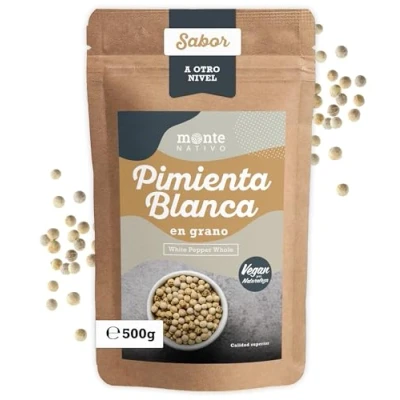 Imagen de Pimienta blanca en Grano Monte Nativo (500g) Granos enteros ideal para Cocinar y Condimentar Perfecta Molinillos de Intenso aroma sabor su Cocina