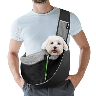 Imagen de Pawaboo Bolso Bandolera para Perros, Bolsa Portátil Mascotas con Correa Ajustable y Bolsillos, de Mensajero Transpirable Cómoda Cachorros Gatitos Viajar, S, Negro