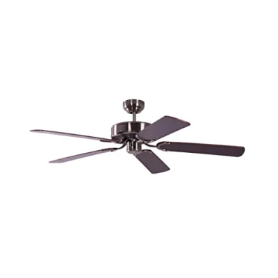 Imagen de Ventilador de techo sin Luz Potkuri, Color Plata Vieja, 132 cm, Palas reversibles en Caoba y con Ratán