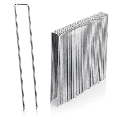 Imagen de GardenMate 50 Grapas de sujeción GALVANIZADAS Alambre Acero Longitud 250 mm, Ancho 25 Ø 4,1 Cabeza Plana para Suelos Extremadamente Duros