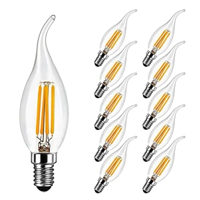 Imagen de MAYCOLOR Bombillas Vela LED E14 4W Equivalente a 40W, 400Lm, Blanco Cálido 2700K, Bombilla Casquillo Fino para Candelabros, Lámparas Decorativas, Vidrio, No Regulable, 10 Unidades