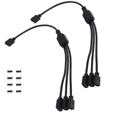 Imagen de WANGCL 2PCS LED Strip Splitter Cable 4 Pin RGB 1 a 3 puertos Conector controlador para 5050 3528 2835 Tira Negro