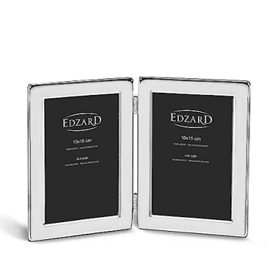 Imagen de EDZARD Doble Marco de Fotos Salerno para 2 10 x 15 cm Vertical, Plateado, Protegido contra el deslustre, Pared Trasera Terciopelo, portafotos Poner Abajo, Formato Portrait