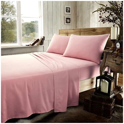 Imagen de GC GAVENO CAVAILIA sábana Bajera Ajustable de Franela teñida fácil Cuidado, 100% algodón Cepillado, Accesorio Lujo, Ropa Cama Suave y acogedora, Color Rosa, tamaño Doble
