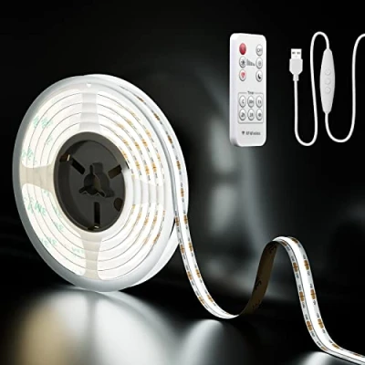 Imagen de PAUTIX Tiras LED USB COB 5V blancas 2M con RF remoto, 640LEDs 6000K de luces regulables CRI90+ Retroiluminación TV para Iluminación bricolaje el hogar