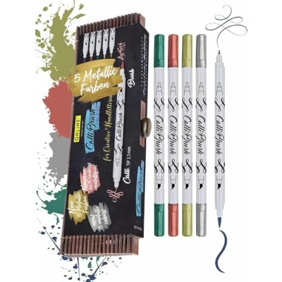 Imagen de Online CalliBrush Rotuladores Metálicos Doble Punta Pack 5 en Colores Variados