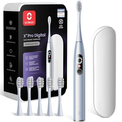 Imagen de Oclean Cepillo electrico sónico X Series Pro Digital Travel Set, 6 Cabezales, Estuche de viaje, Pantalla táctil inteligente, 3 Modos, 30 días, IPX7, Plateado