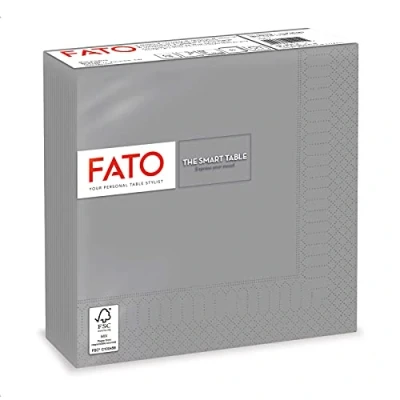 Imagen de Fato, Servilletas de Papel Desechables, Ideales para Almuerzos Informales y Buffets, Paquete 50 Servilletas, Tamaño 33x33, Dobladas en 4, 2 capas, Gris, 100% Puro Celulosa, Certificado FSC