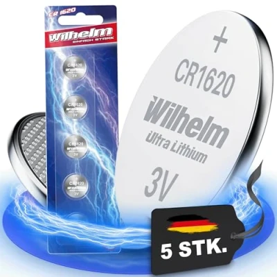 Imagen de Wilhelm 6620 CR1620 CR 1620 Pilas de botón (litio, 3 V, 70 mAh, 16 x 2,0 mm, 5 unidades)
